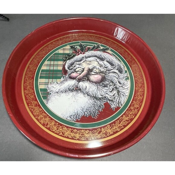 Vintage 12" Nobel Hall Santa Claus Tin Tray Christmas Holiday Old World Design - Picture 5 of 7